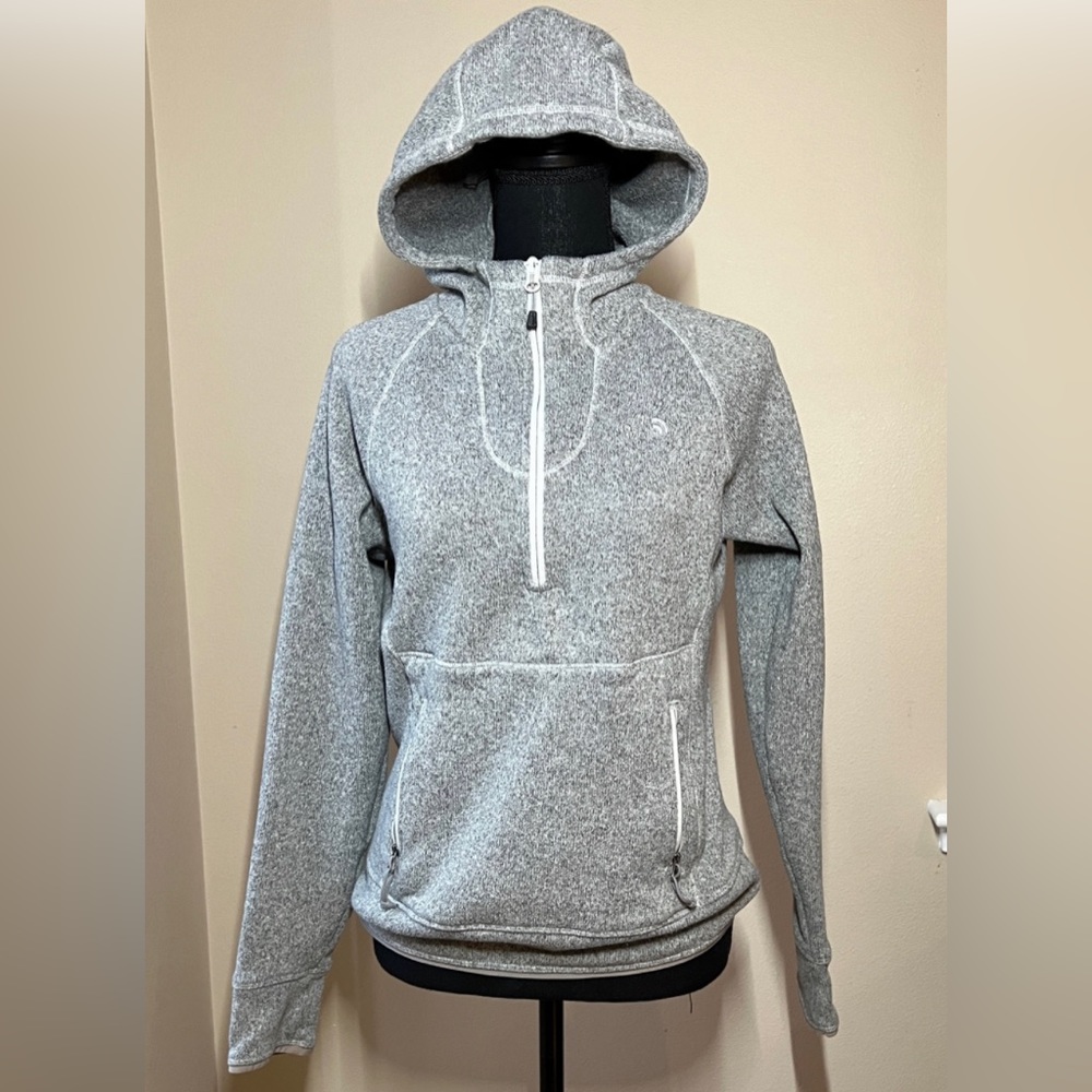 The North Face Women's Gray Heather Knit Hooded 1/2 Zip Pullover Hoodie Size S